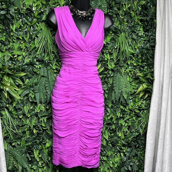TADASHI SHOJI Dress Women 4P Pink Fitted 100% Silk Ruched Pleated Cocktail 2772 - Picture 3 of 9